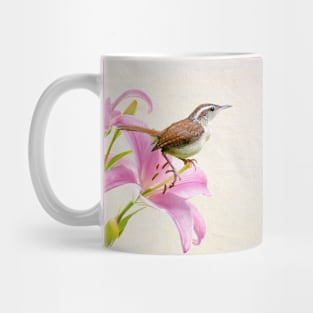 Pink Lilies and the Carolina Wren Mug